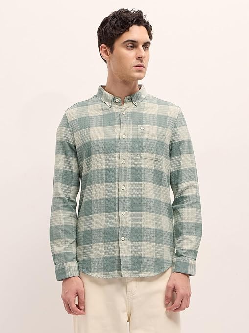 THE BEAR HOUSE Men's Cotton Checked Slim Fit Casual Shirt
